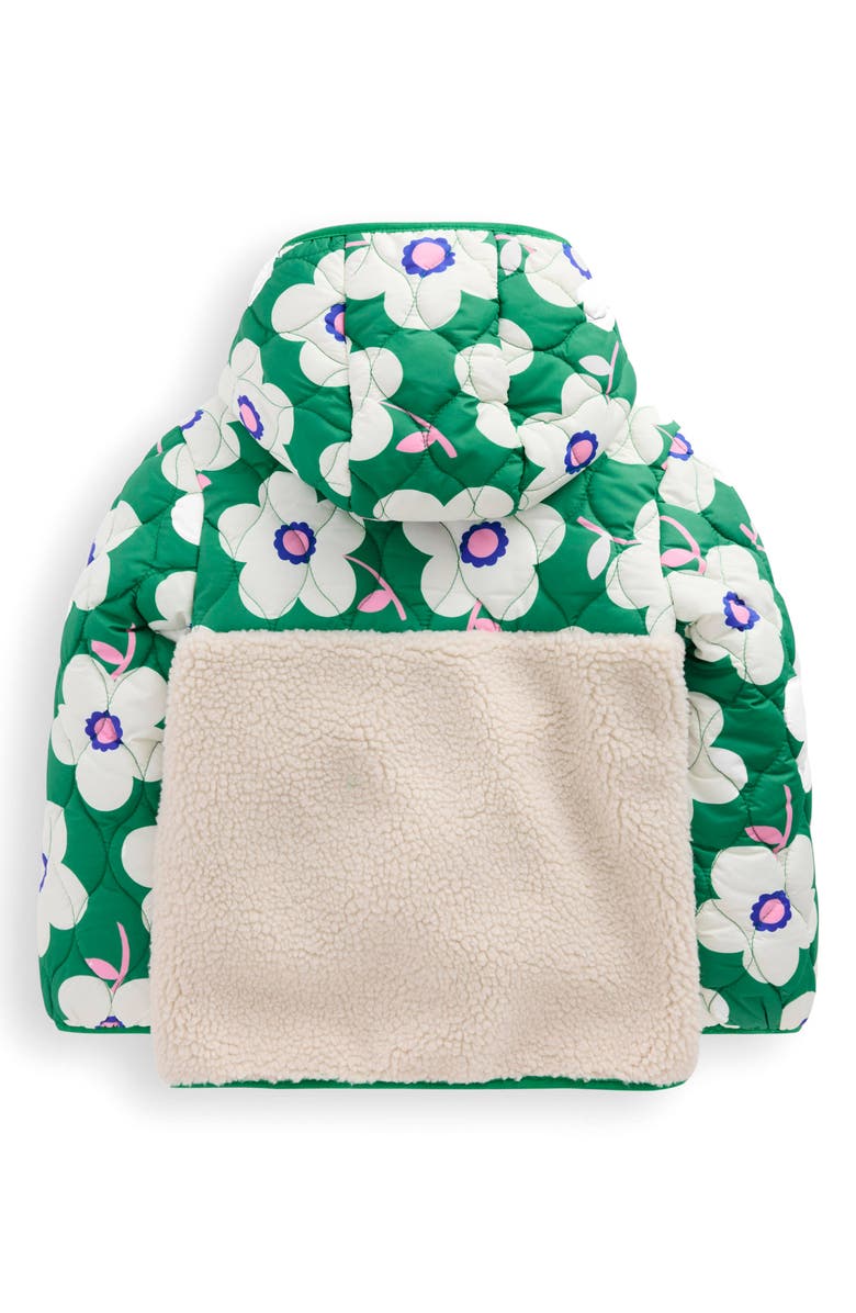 Mini Boden Kids' Mixed Media Hooded Jacket, Alternate, color, Rich Emerald Giant Daisy