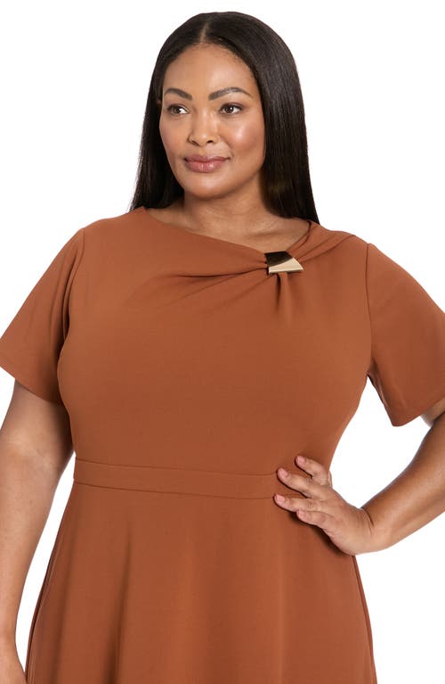 London Times Plus Size Fit And Flare Short Sleeve Dress In Brown
