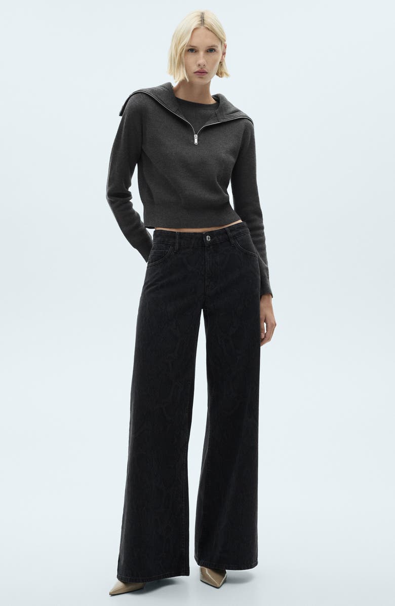 MANGO Snakeskin Effect Faux Leather Wide Leg Jeans, Alternate, color, 