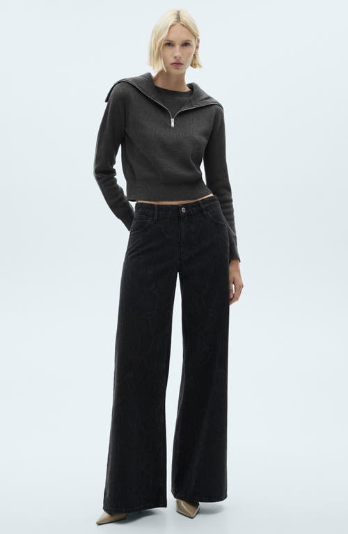 Shop Mango Snakeskin Effect Faux Leather Wide Leg Jeans In Black Denim