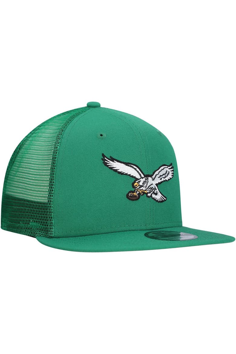 Men's New Era Kelly Green Philadelphia Eagles Throwback Main Trucker 9FIFTY Snapback Hat, Alternate, color, Kelly Green