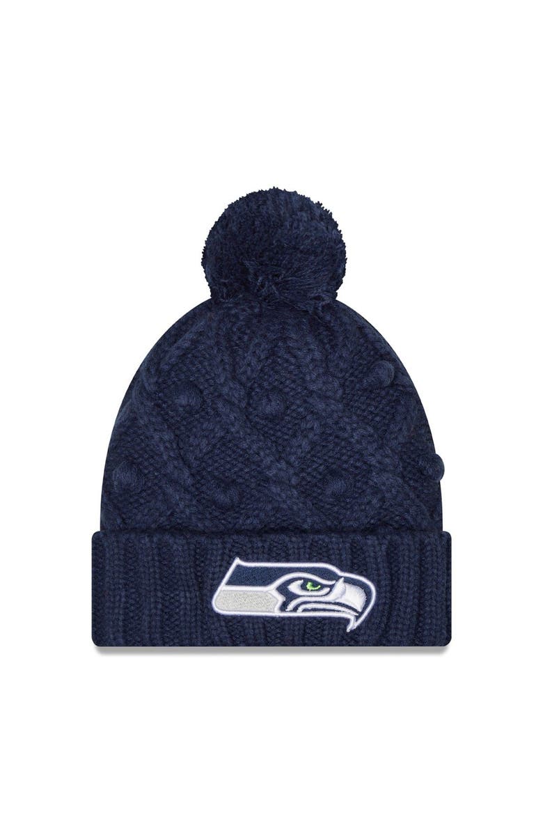 New Era Girls Youth New Era College Navy Seattle Seahawks Toasty Cuffed Knit Hat with Pom, Main, color, Navy