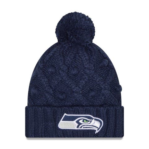 Girls Youth New Era College Navy Seattle Seahawks Toasty Cuffed Knit Hat with Pom