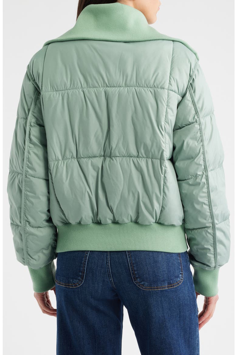 Knit Collar Crop Puffer Jacket, Alternate, color, COOL SAGE