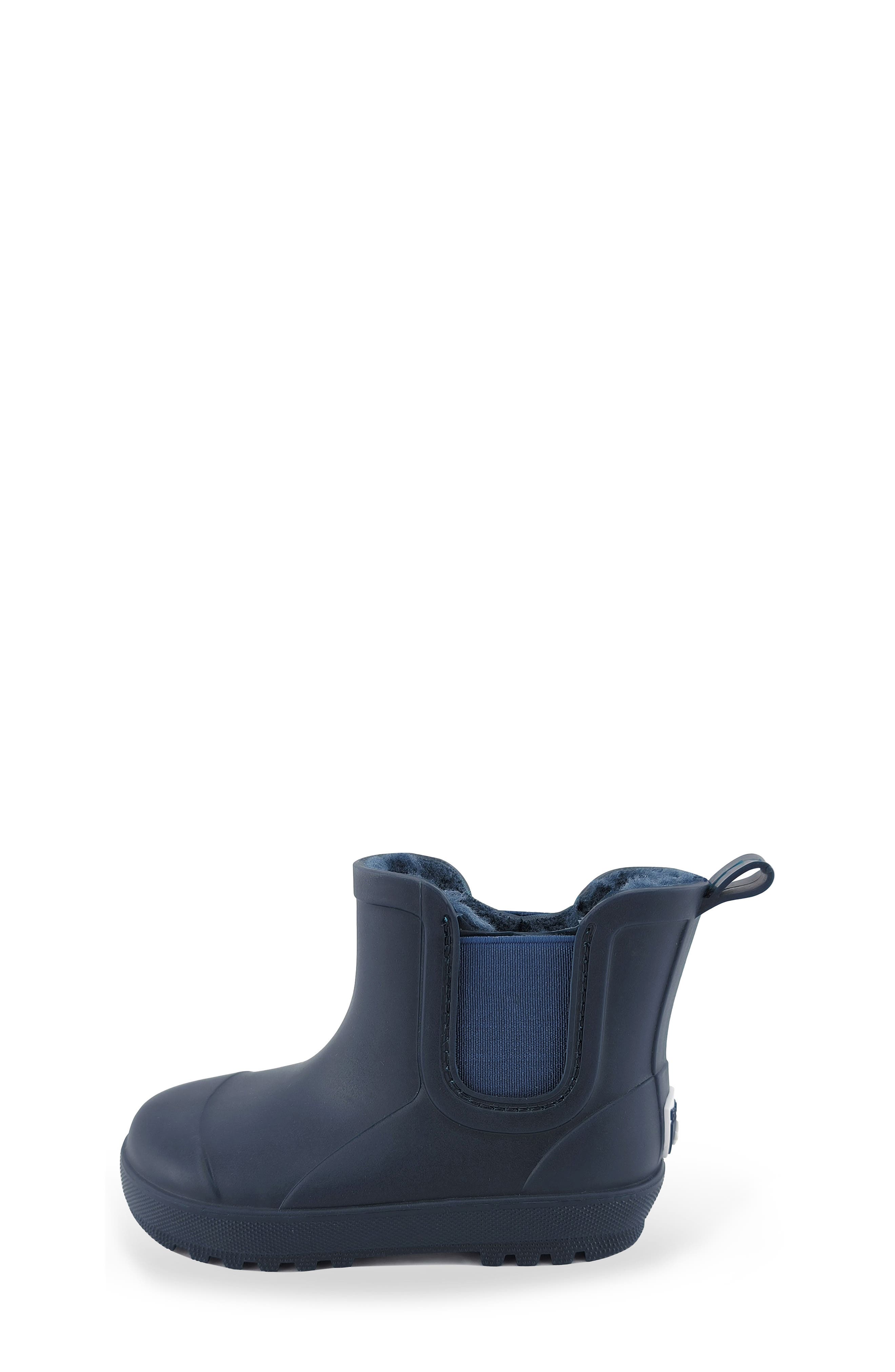 BEARPAW Kids' Waterproof Chelsea Faux Shearling Lined Rain Boot, Alternate, color, Navy