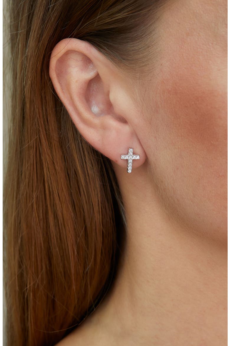 Sterling Silver Cubic Zirconia Cross Stud Earrings, Alternate, color, SILVER
