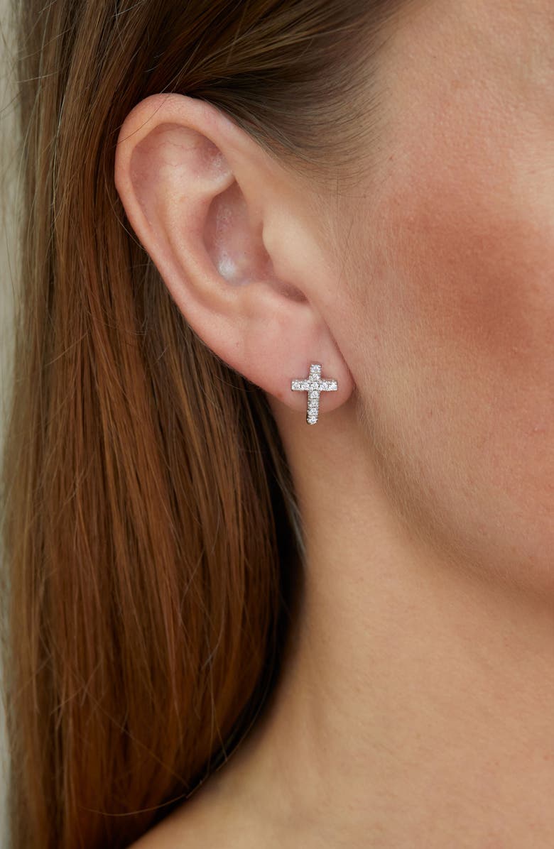 SAVVY CIE JEWELS Sterling Silver Cubic Zirconia Cross Stud Earrings, Alternate, color, Silver