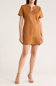 Ellen Tracy Horsebit Detail Faux Suede Shift Dress