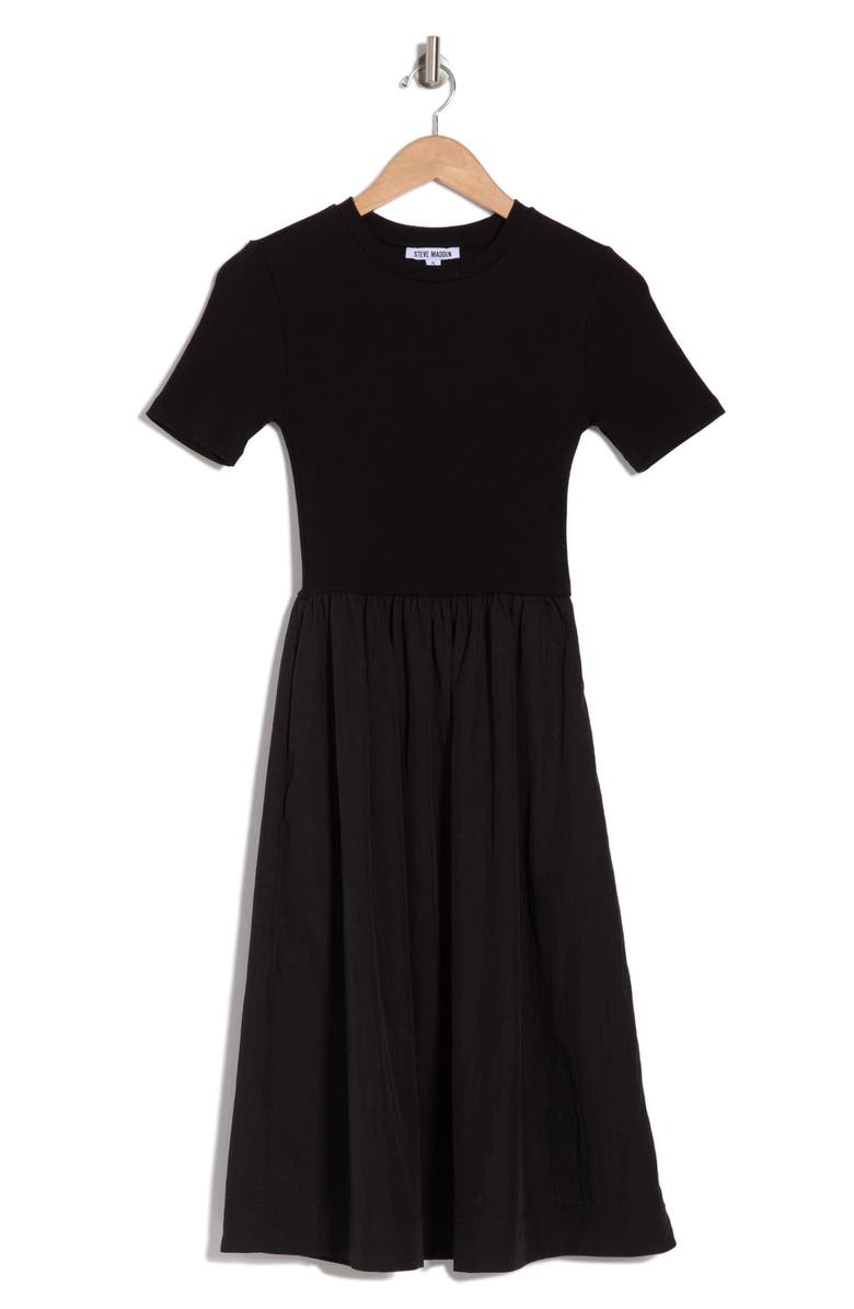 Steve Madden Ribbed Short Sleeve Mixed Media Dress, Alternate, color,