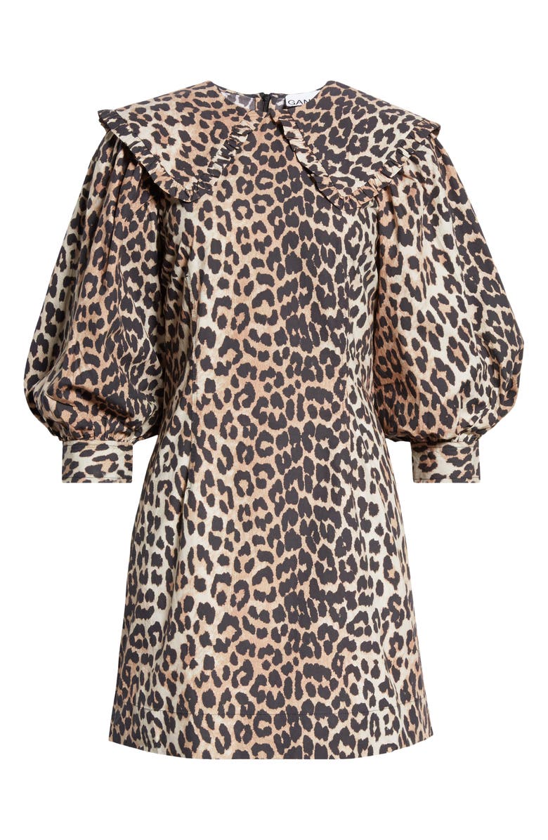 Ganni Leopard Print Poplin Minidress, Alternate, color, 