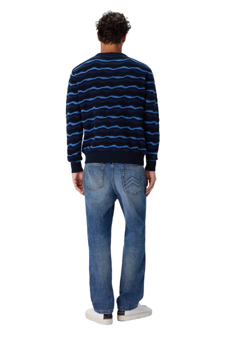 Crew Neck Sweater With Wave Pattern, Alternate, color, Blue