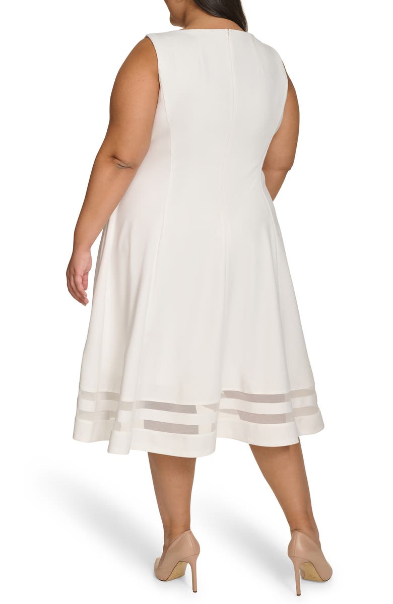 Calvin Klein Mesh Panel Fit & Flare Midi Dress, Alternate, color, Cream