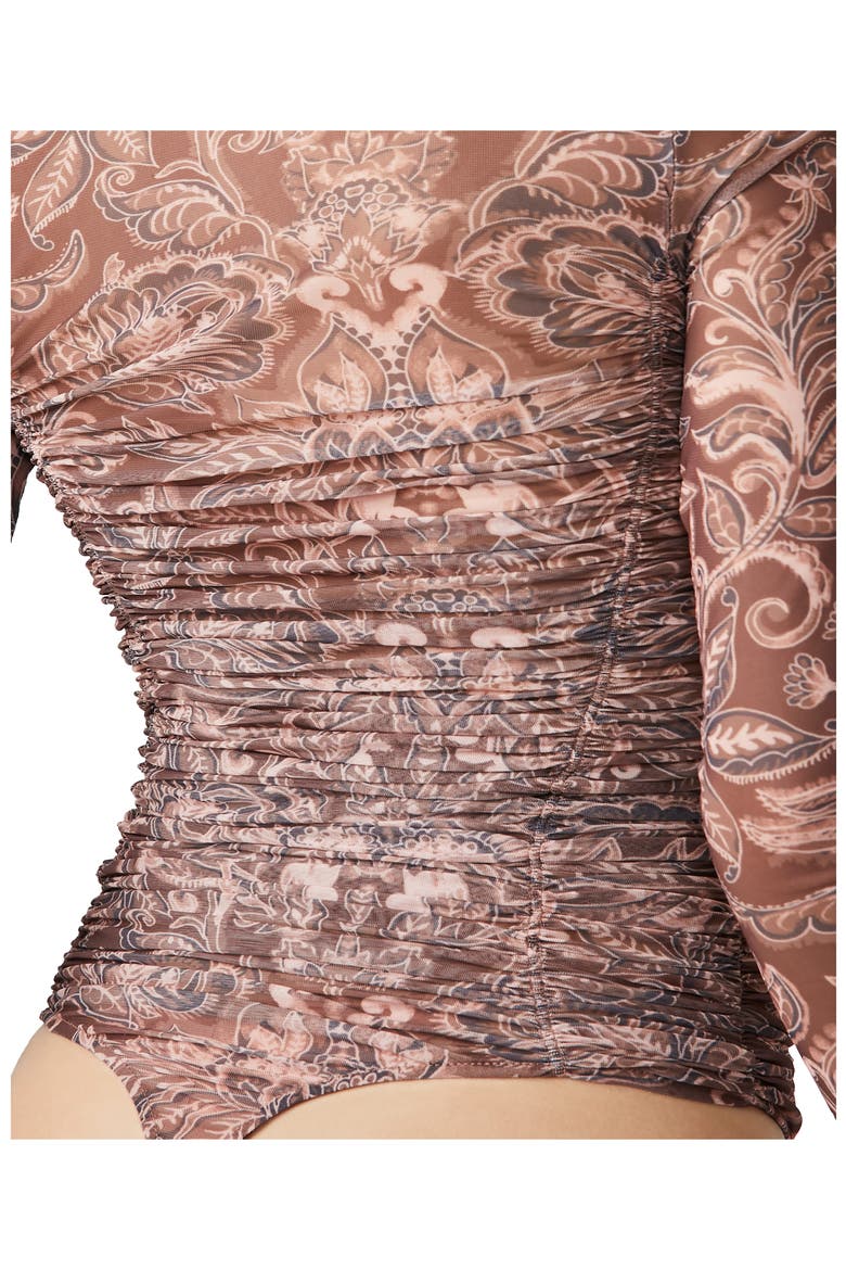 Under It All Ruched Mesh Turtleneck Bodysuit, Alternate, color, RUST COMBO