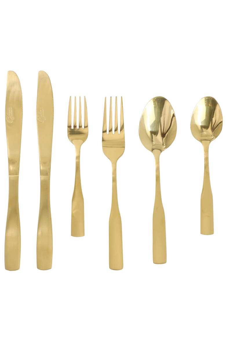 Gibson Home Abbeville 41 Piece Stainless Steel Flatware Set with Wire Caddy, Alternate, color, Metallic Gold