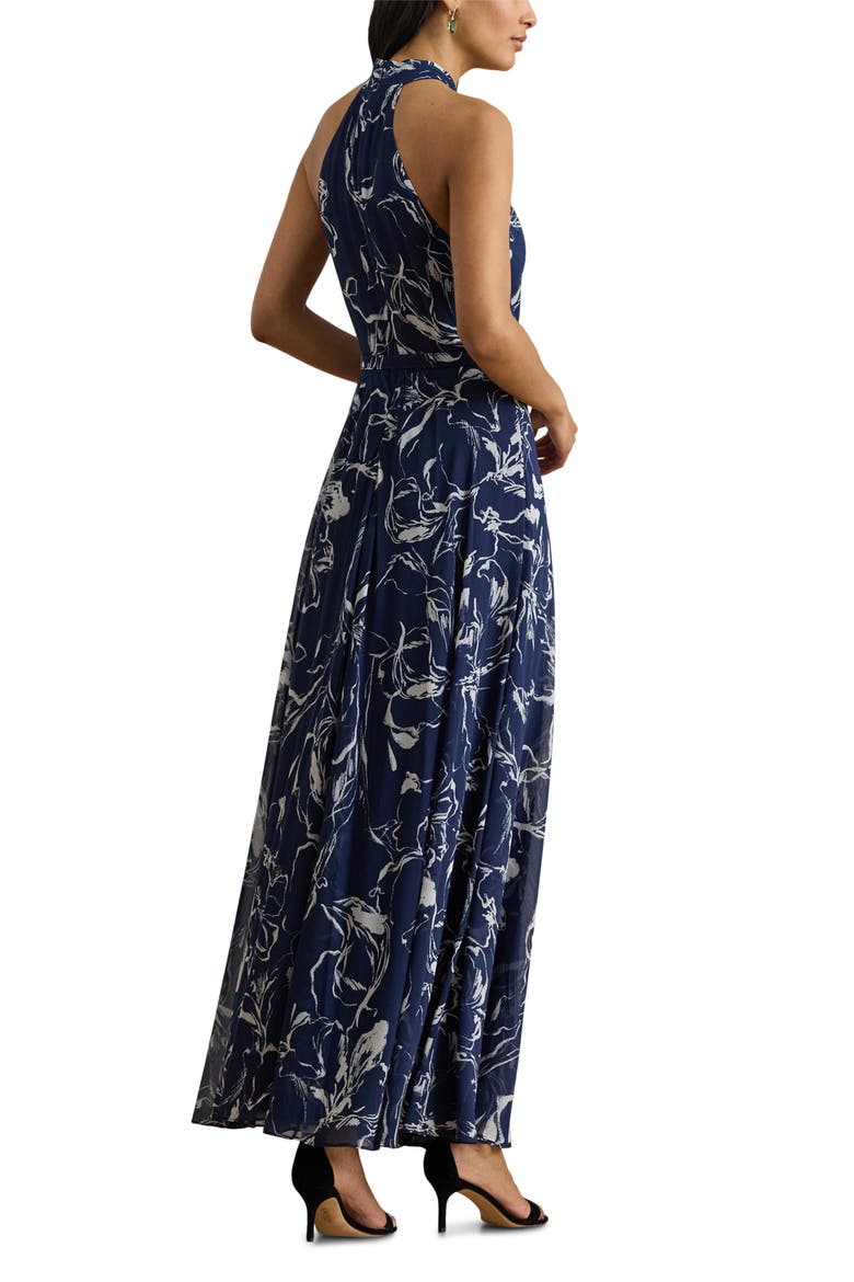 Lefora Floral Crinkle Georgette Maxi Dress, Alternate, color, NAVY BLUE/ WHITE