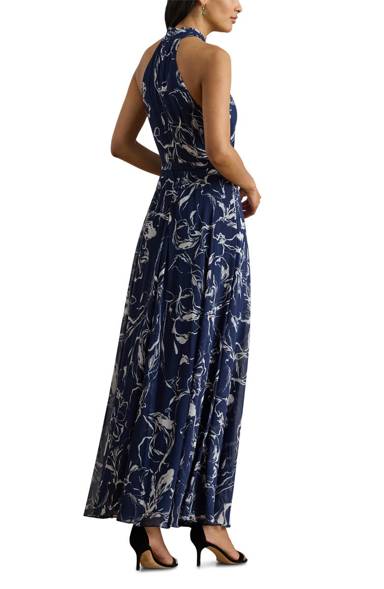 Lauren Ralph Lauren Lefora Floral Crinkle Georgette Maxi Dress, Alternate, color, Navy Blue/ White