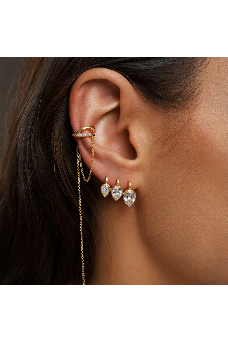 Faceted Teardrop Huggie Earring, Alternate, color, Gold - Large