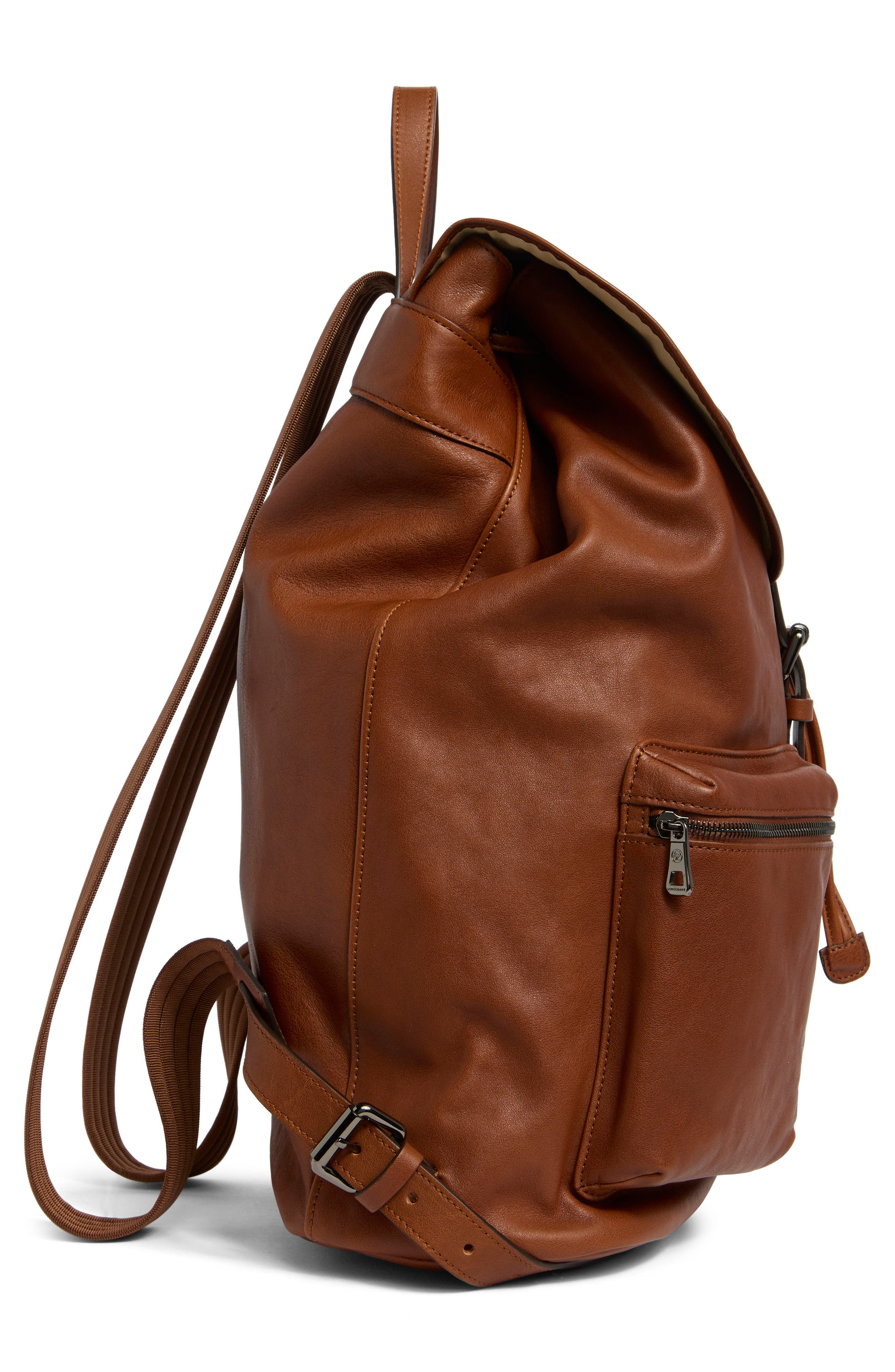 Longchamp 3D Leather Backpack, Alternate, color, Cognac