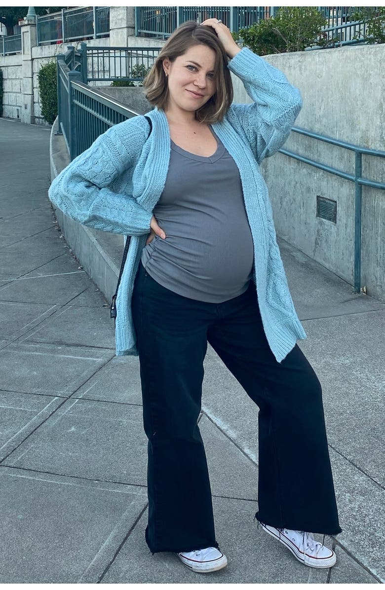 PinkBlush Wide Leg Raw Hem Maternity Jeans, Alternate, color, Black