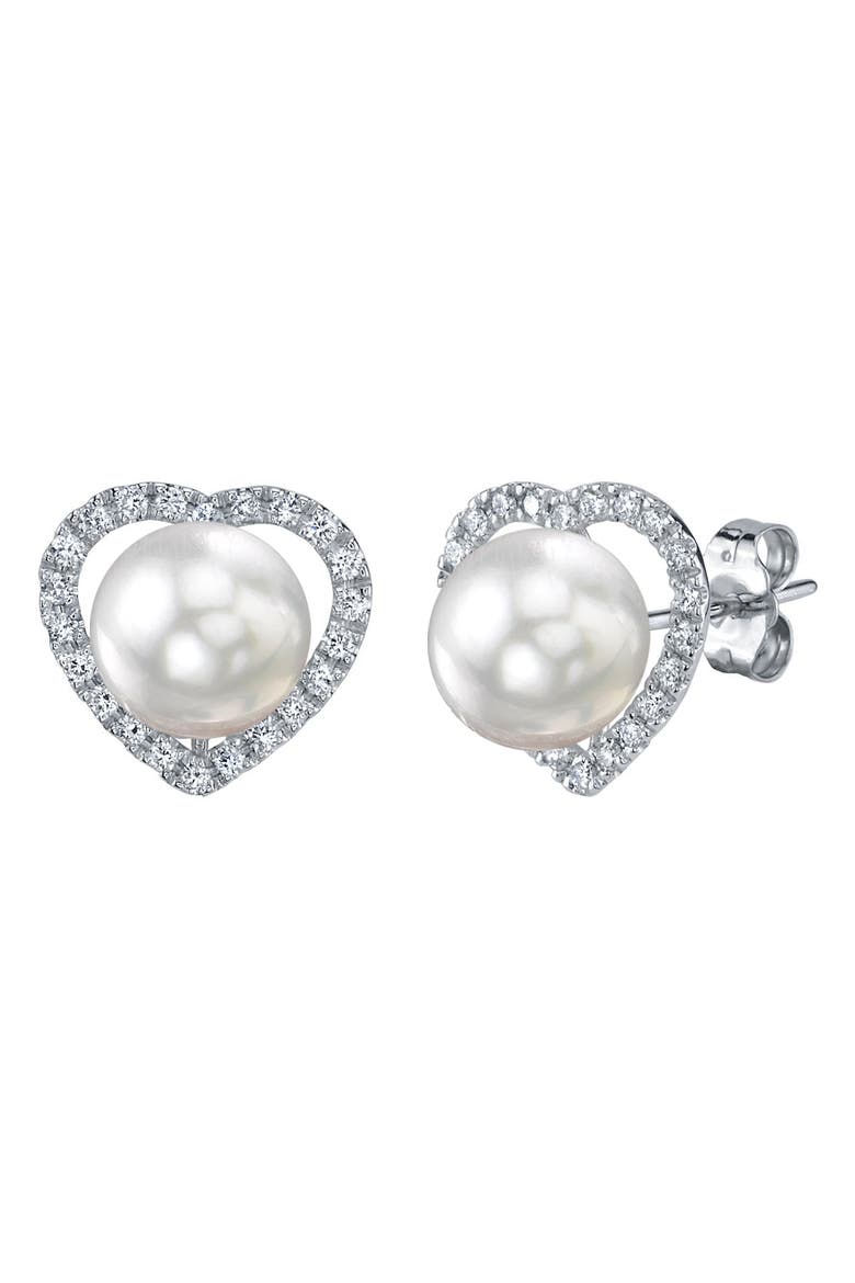 White South Sea Pearl & Diamond Heart Amour Earrings, Main, color, White Gold