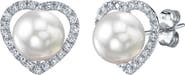 The Pearl Source White South Sea Pearl & Diamond Heart Amour Earrings