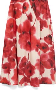 MANGO Floral Cotton Midi Skirt