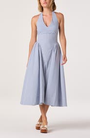 ASTR the Label Meana Gingham Halter Neck Drop Waist Midi Dress