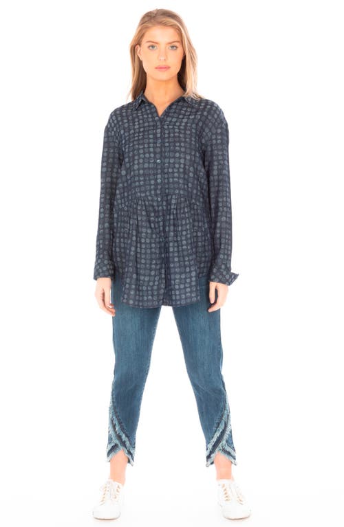 Apny Polka Dot Button-up Tunic In Indigo