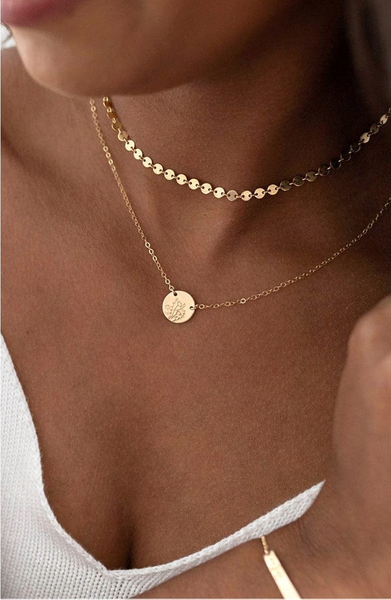 MADE BY MARY Wild Blooms Mini Zola Disc Necklace, Alternate, color, Gold Filled