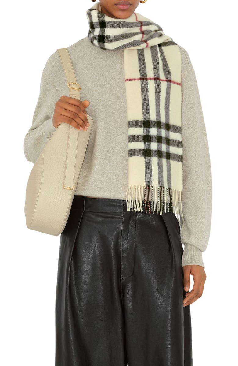 Burberry Giant Icon Check Cashmere Scarf, Alternate, color, Stone