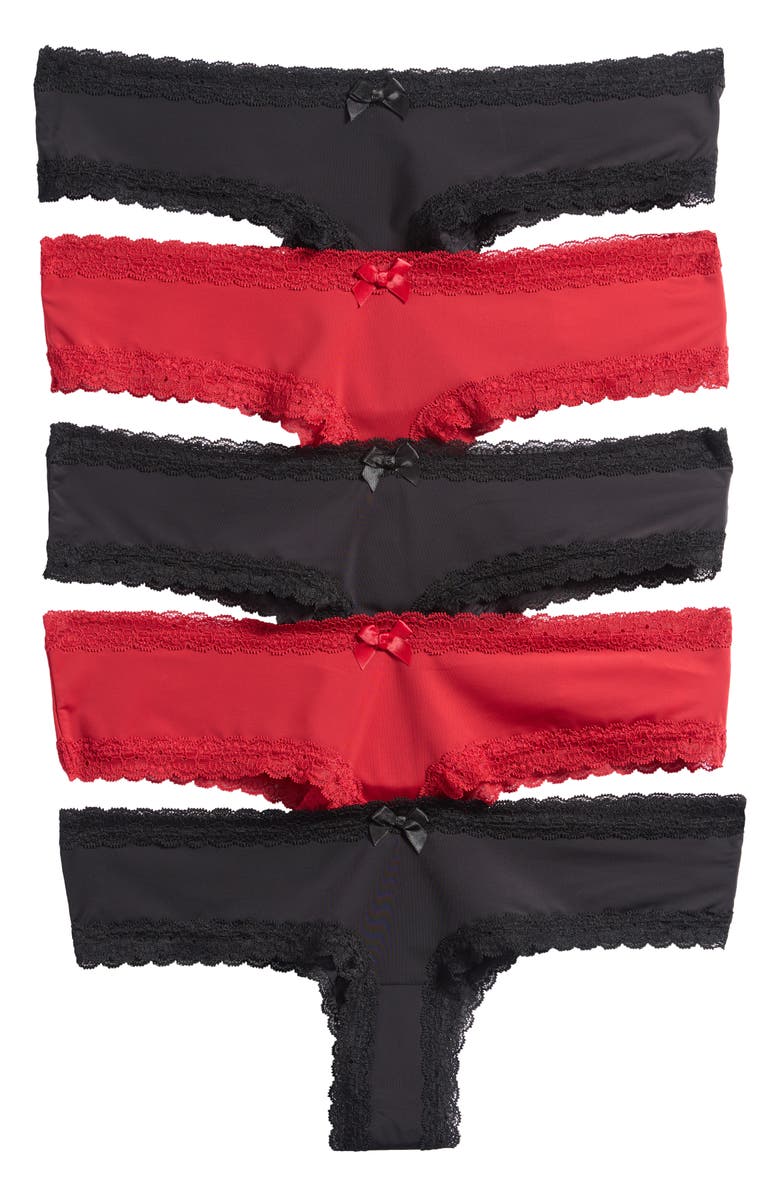 Hunkemöller London Assorted 5-Pack Brazilian Briefs, Main, color, Chili Pepper