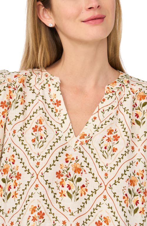 Cece Printed Puff Sleeve Top In Multi