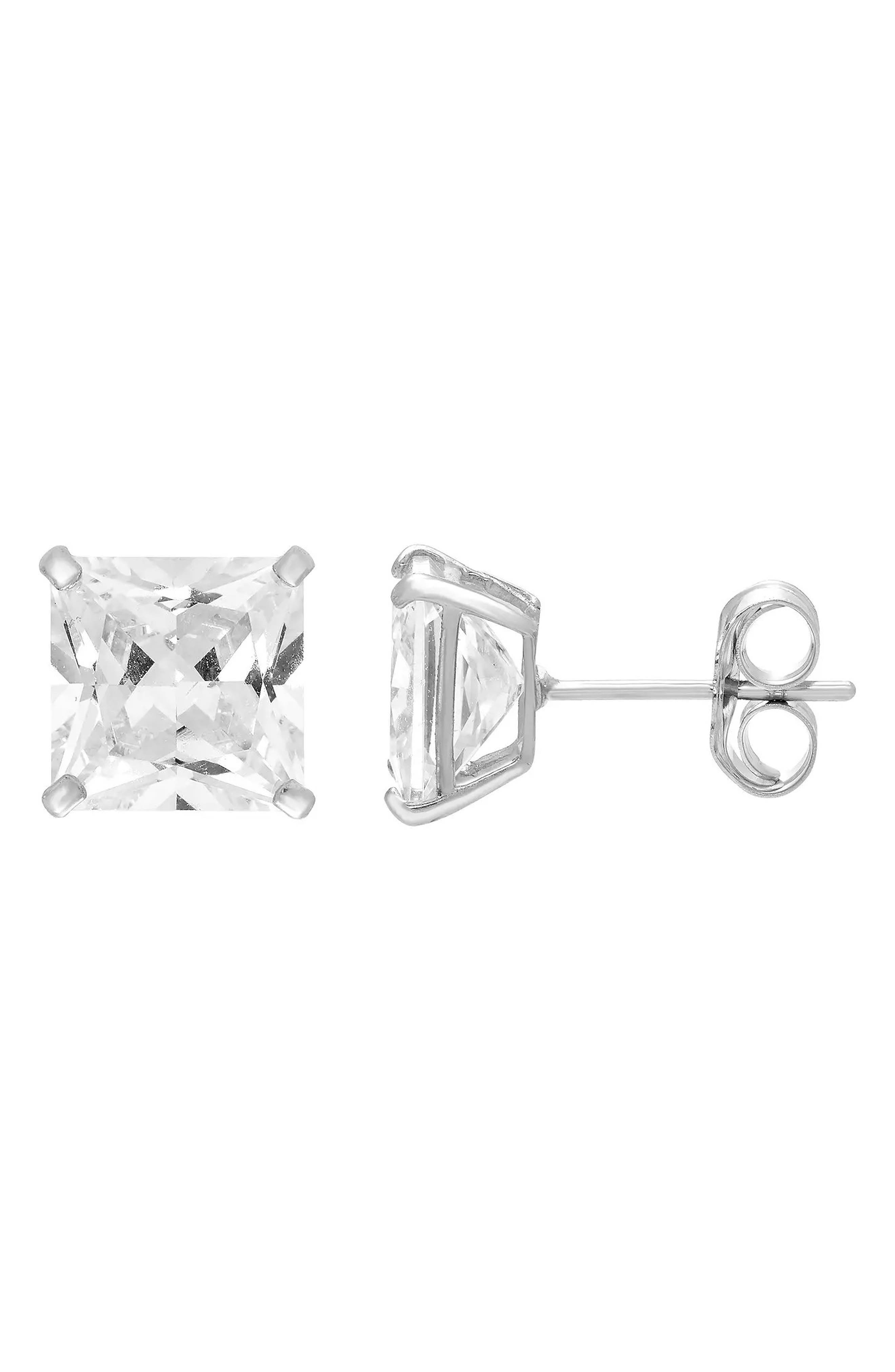 A&M 14K Gold 7mm Square CZ Stud Earrings