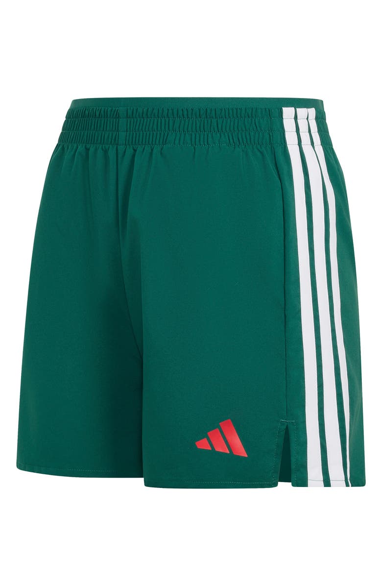 adidas Essentials 3-Stripes Woven Shorts, Alternate, color, Dark Green/ White/ Scarlet