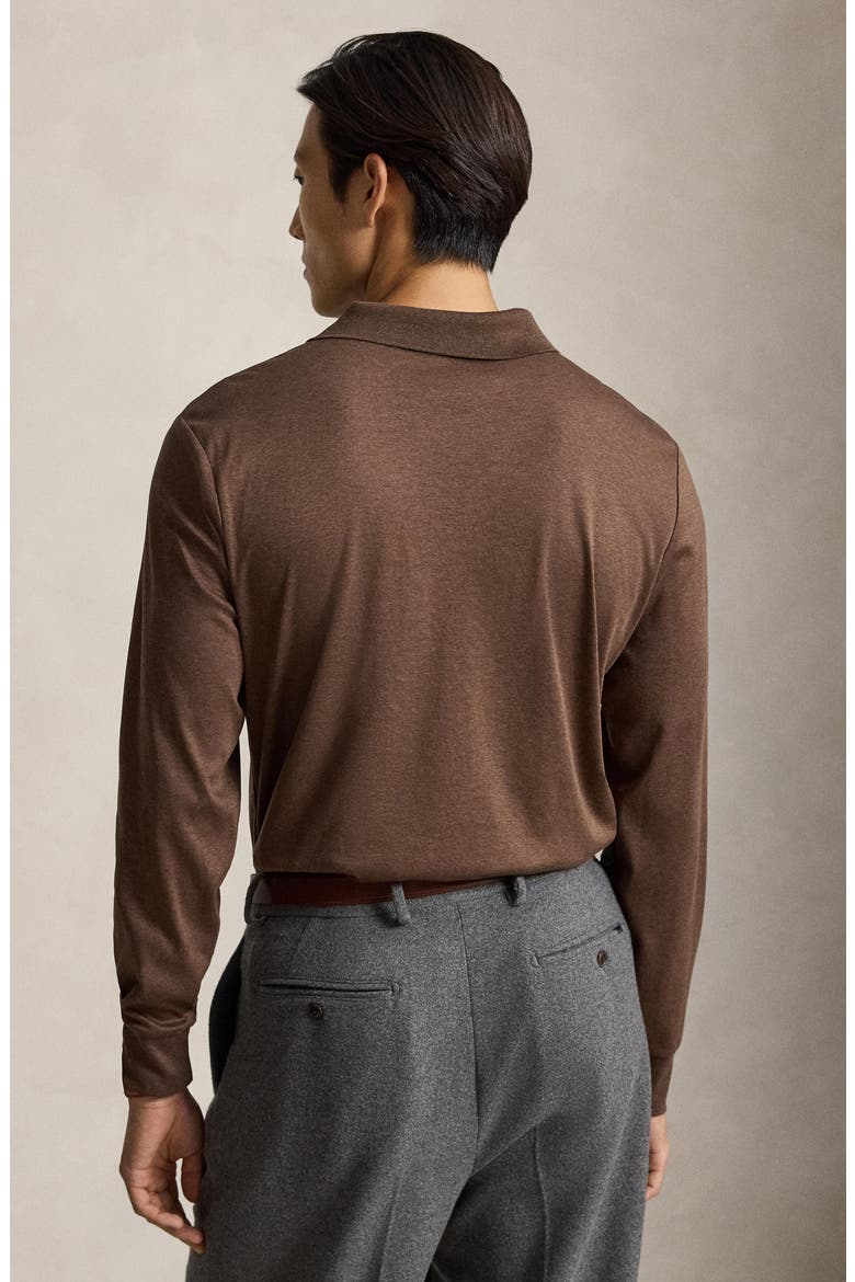 Pima Cotton Long Sleeve Polo, Alternate, color, BROWN MU