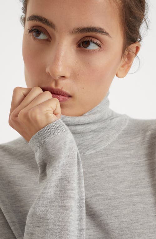 Brunello Cucinelli Cashmere-silk Glitter Turtleneck Sweater In Light Grey