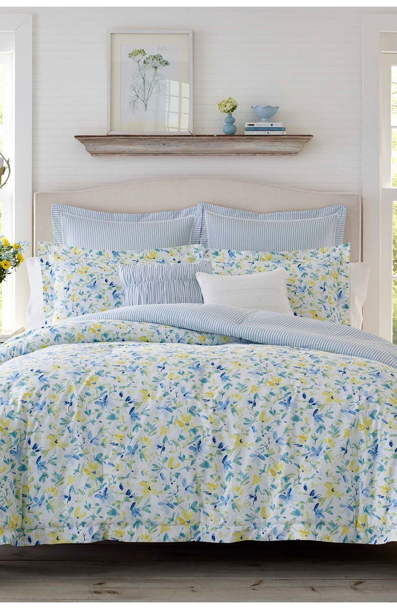 Laura Ashley Nora Bright Blue King Comforter Bonus Set, Main, color, 