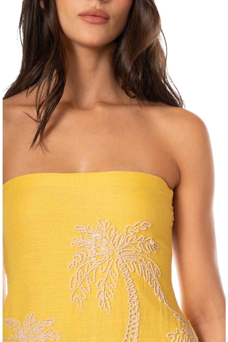 Palm Poetry Strapless Maxi Cover-Up Dress, Alternate, color, LIGHT/ PASTEL YELLOW