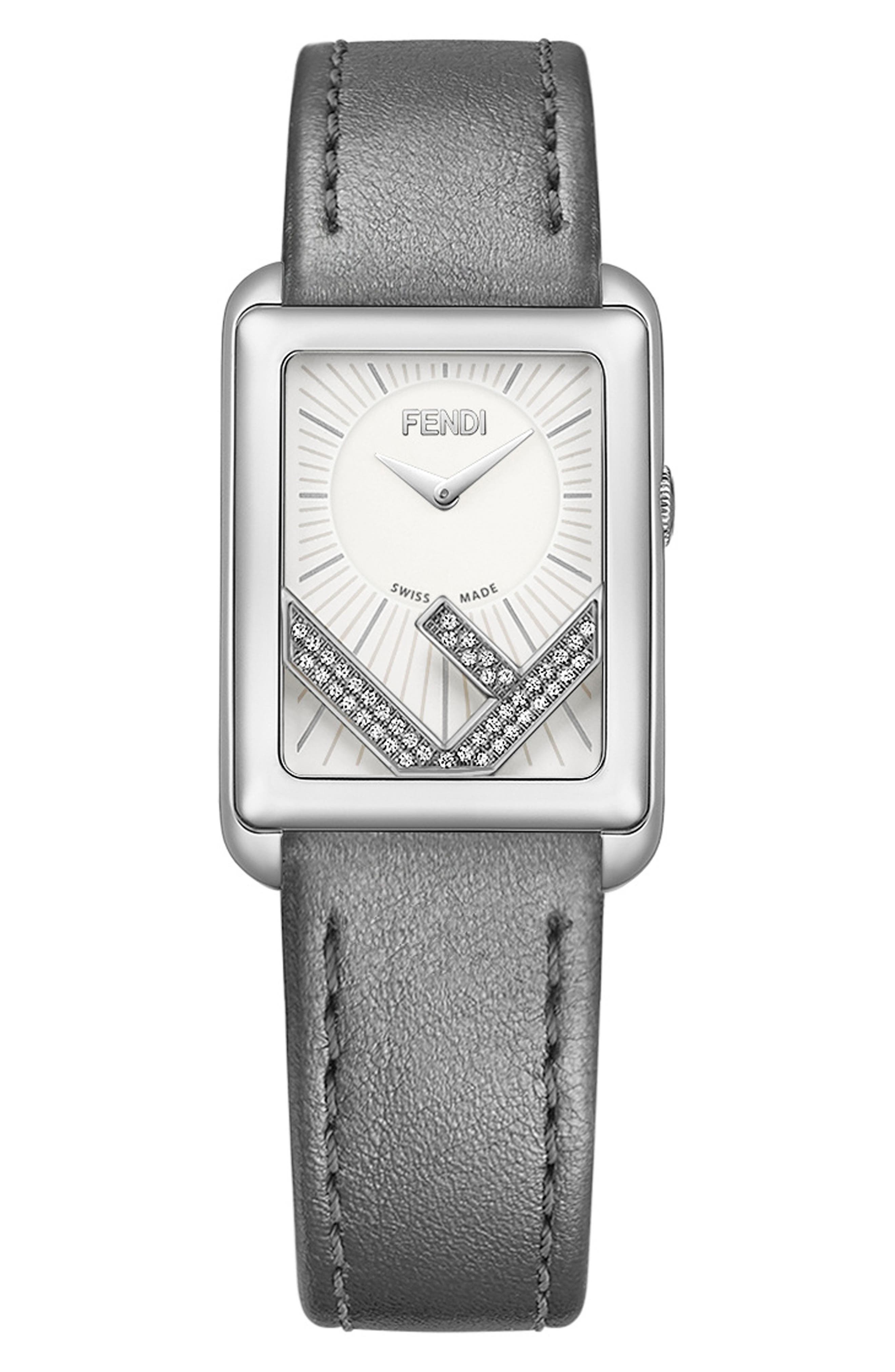 Fendi Run Away Diamond Pavé Swiss Quartz Leather Strap Watch, 22.5mm x 32mm - 0.14ctw