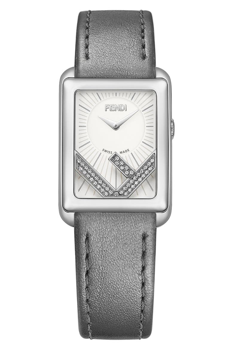 Run Away Diamond Pavé Swiss Quartz Leather Strap Watch, 22.5mm x 32mm - 0.14ctw, Main, color, STAINLESS STEEL