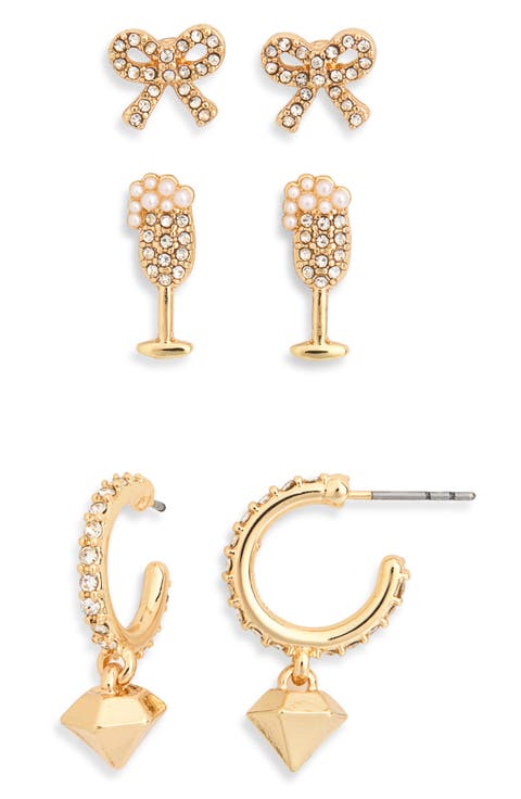 Bridal 3-Piece Stud & Hoop Earrings Set