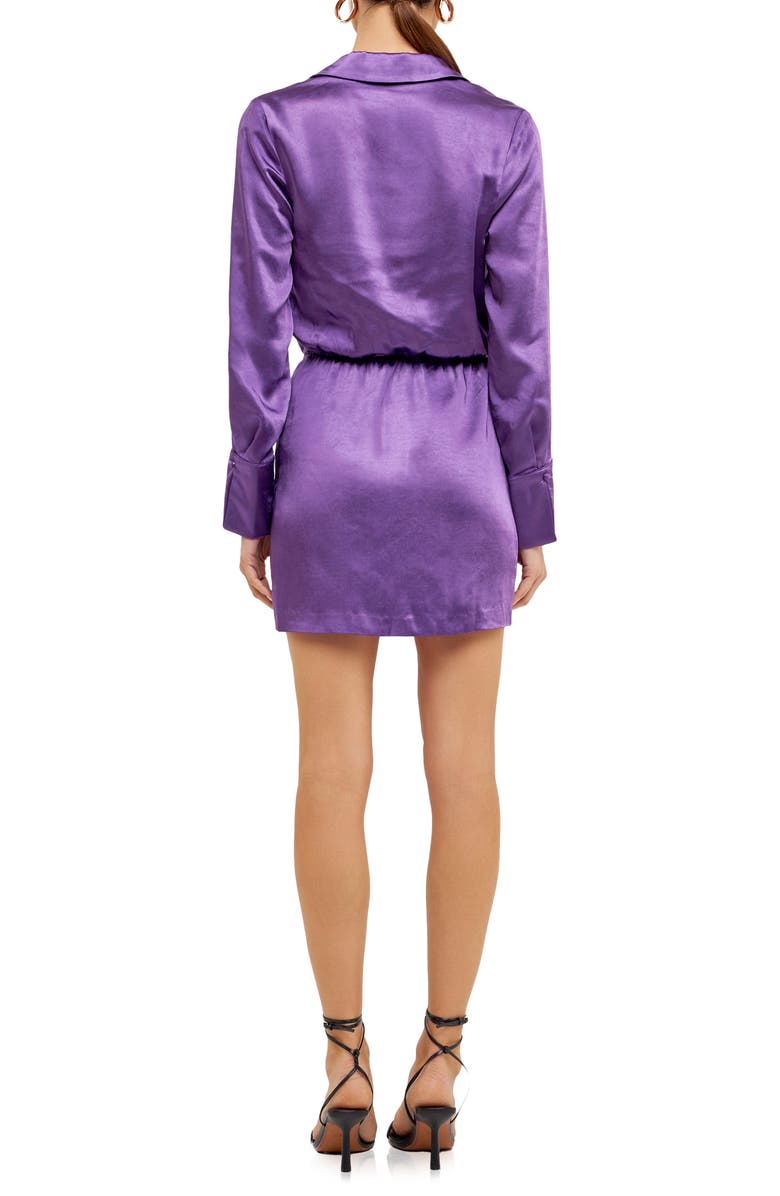 Endless Rose Long Sleeve Satin Minidress, Alternate, color, Purple