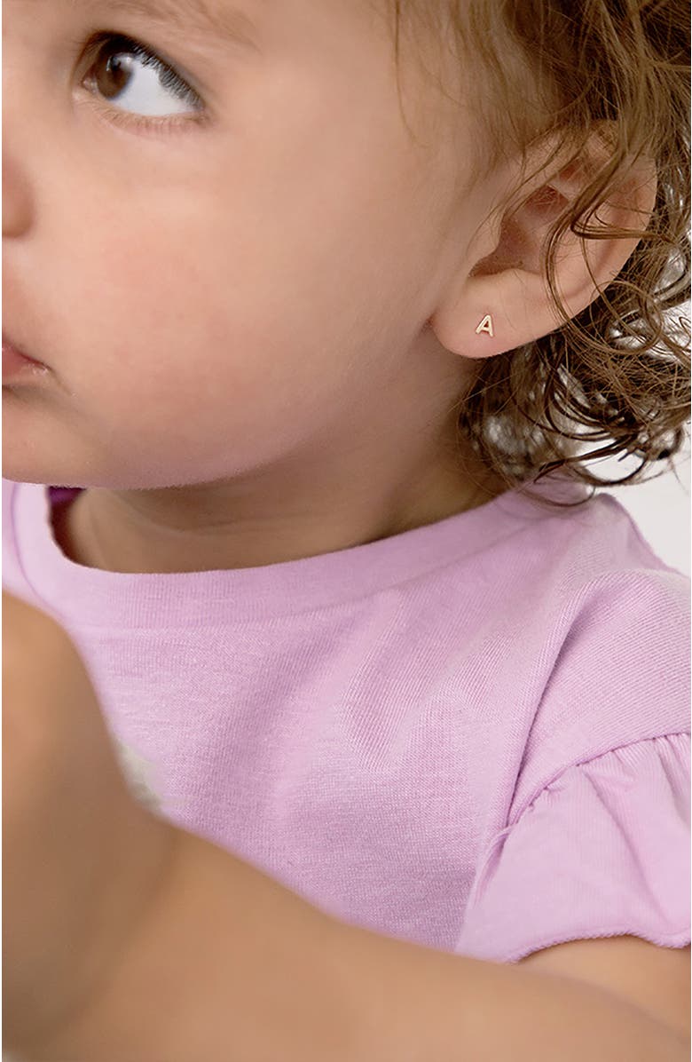 In Season Jewelry 14k Itsy Bitsy Initial Letter Earrings, Alternate, color, Letter F