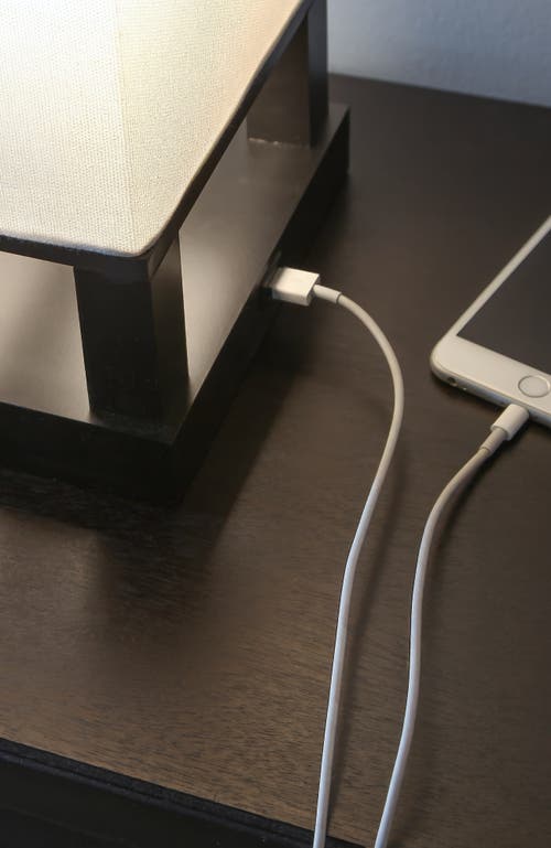 Brightech Maxwell Table 14" Modern Led Japandi-inspired Bedside Table Lamp With Usb Charging Port, B In White