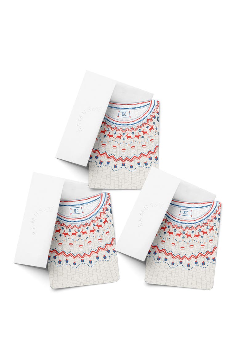 Winter/Holiday Greeting Card Pack Sets (3 ct) Santa Sweater, Main, color, Multi-Pack