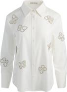 Alice + Olivia Rhinestone Butterfly Cutout Detail Button-Up Shirt
