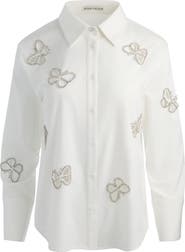 Alice + Olivia Rhinestone Butterfly Cutout Detail Button-Up Shirt