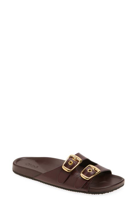★PAES★Double Buckle Mule Sandal Burgundy Flat Double Strap Buckle Mule Sandal - Maroon – LEGiT
