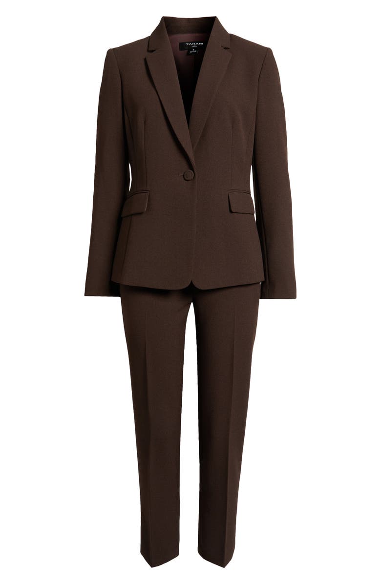Tahari ASL One-Button Crepe Jacket & Pants Set, Alternate, color, Espresso