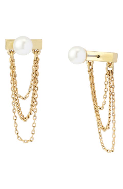 Faux Pearl Swag Chain Front/Back Earrings